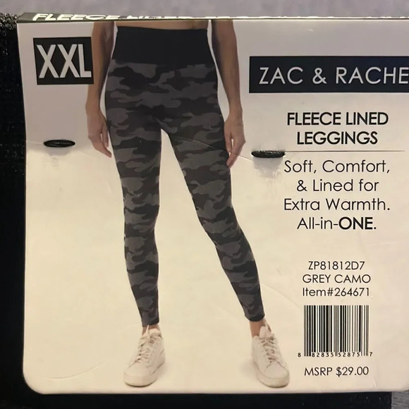 Zac & Rachel Camouflage Design Black & gray/grey fleece leggings XXL - Picture 3 of 6